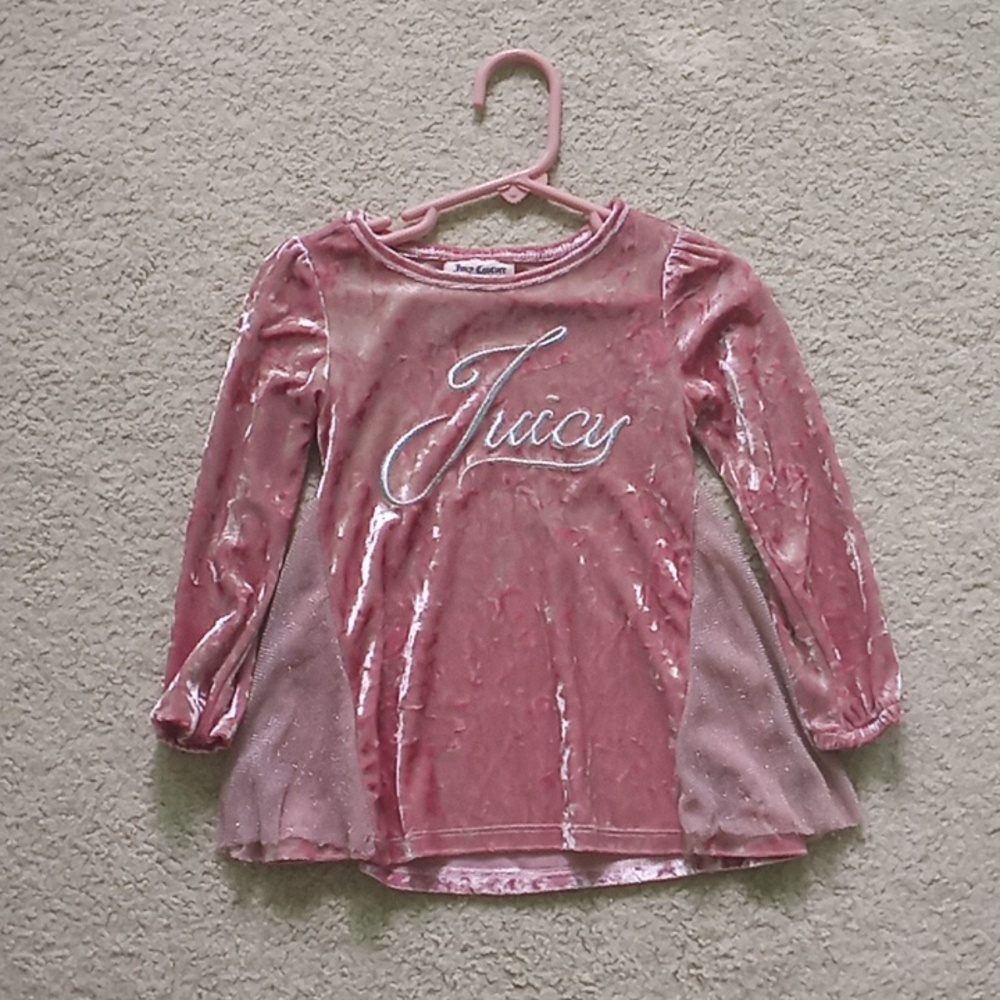Pink Juicy Couture Satin Dress Top For Toddlers Size 3T Embroidered Print Logo